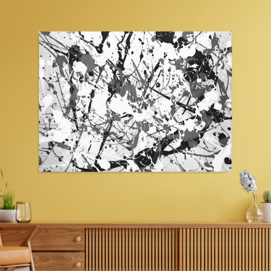 ZWART-WIT LIV - Action schilderij -Abstract- Canvas Afdruk (Insitu (Woonkamer))