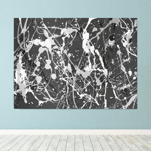 ZWART-WIT LIX - Actie schilderen -Abstract- Canvas Afdruk (Insitu (Houten vloer))