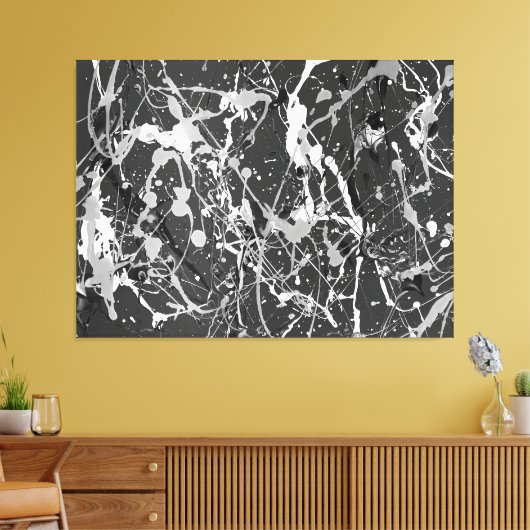 ZWART-WIT LIX - Actie schilderen -Abstract- Canvas Afdruk (Insitu (Woonkamer))