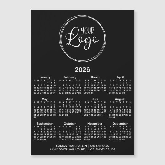 Zwart-wit Logo 2026 Magnetische Kalender (Voorkant)