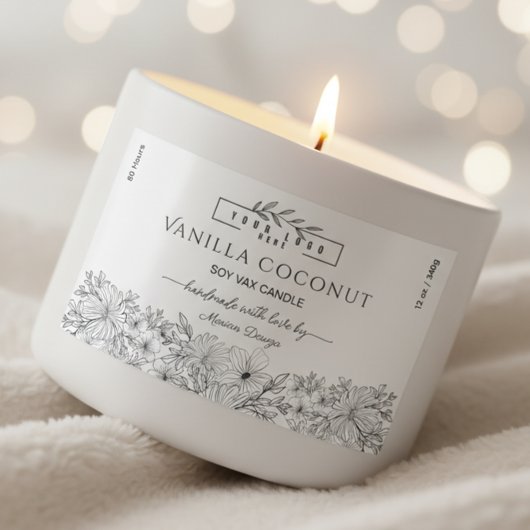 Zwart-wit logo Bloemen Kaars Label