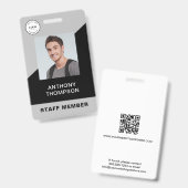 Zwart Wit Logo Foto QR-code Bedrijfs Personeel ID Badge (Voor- en achterkant)