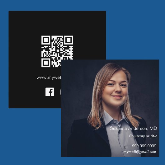 Zwart wit logo foto QR code social media iconen Vierkante Visitekaartje