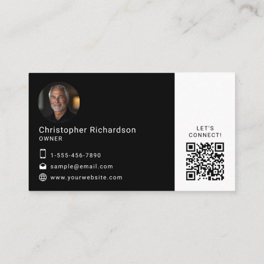 Zwart Wit Logo Foto QR Code Visitekaartje (Achterkant)