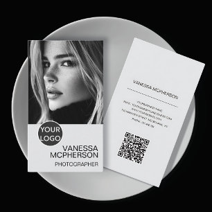 Zwart-wit Logo Foto QR Visitekaartje