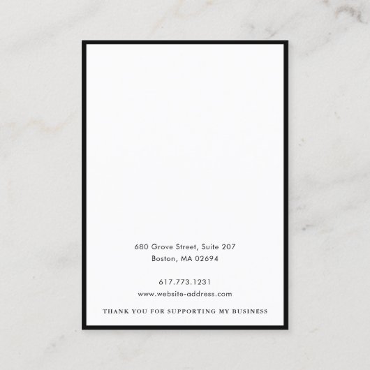 Zwart & Wit logo L Oorbellen Ketting Sieraden Contactkaartje (Achterkant)