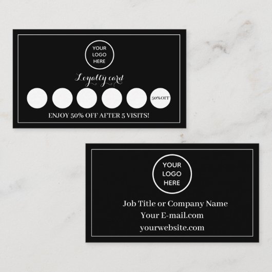 Zwart Wit Logo Modern Business Beloning Punch Klantenkaartje (Voorkant / Achterkant)