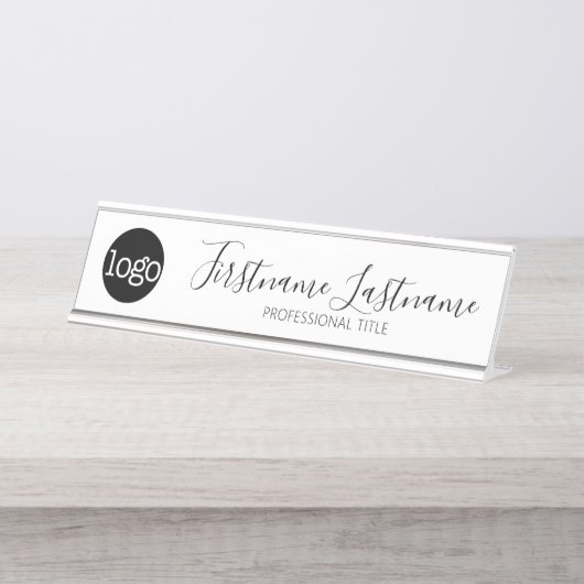 Zwart-wit - Logo, naam, titelscript Bureau Naambordje (Voorkant)