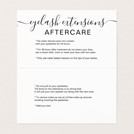 Zwart wit logo naam wimper extensions aftercare visitekaartje (Binnenkant ongevouwen)