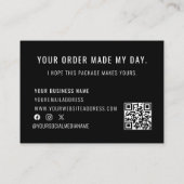 Zwart Wit Logo QR Code Bedankt voor uw bestelling Visitekaartje (Achterkant)