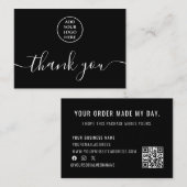 Zwart Wit Logo QR Code Bedankt voor uw bestelling Visitekaartje (Voorkant / Achterkant)