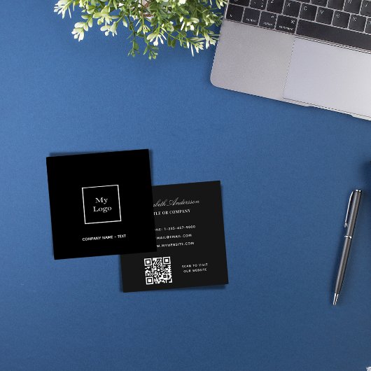 Zwart wit logo QR-code elegant Vierkante Visitekaartje