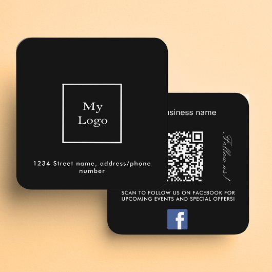 Zwart wit logo QR code Facebook volg ons Vierkante Visitekaartje