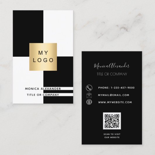Zwart wit logo QR-codeprofessional Visitekaartje (Voorkant / Achterkant)