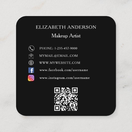 Zwart wit logo social media QR code modern Vierkante Visitekaartje (Achterkant)