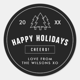 Zwart Wit Logo Stijl Moderne Kerstboom Clas Ronde Sticker