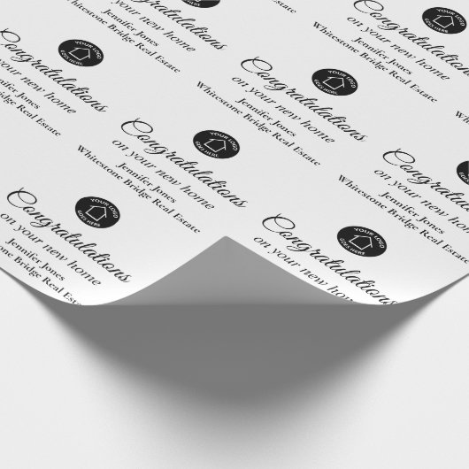 Zwart-wit logo van onroerend goedbedrijf op maat cadeaupapier (Hoek)