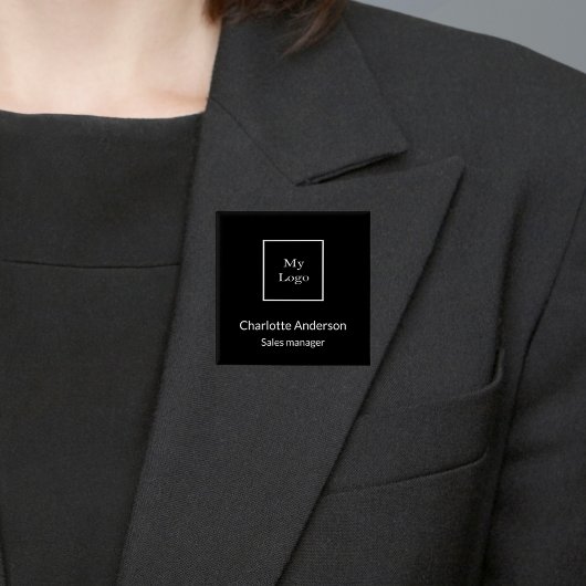 Zwart wit logo vierkante button 5,1 cm