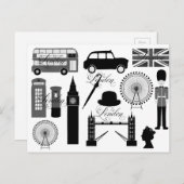 Zwart Wit Londen Groot-Brittannië icoon  typo Briefkaart (Voorkant / Achterkant)