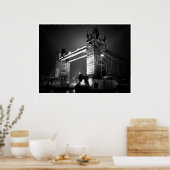 Zwart Wit London Tower Bridge 's Nachts Poster (Keuken)