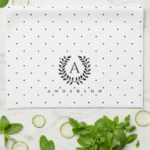 Zwart-Wit Loof Monogram Stippenpatroon Theedoek (Gevouwen)