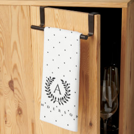 Zwart-Wit Loof Monogram Stippenpatroon Theedoek