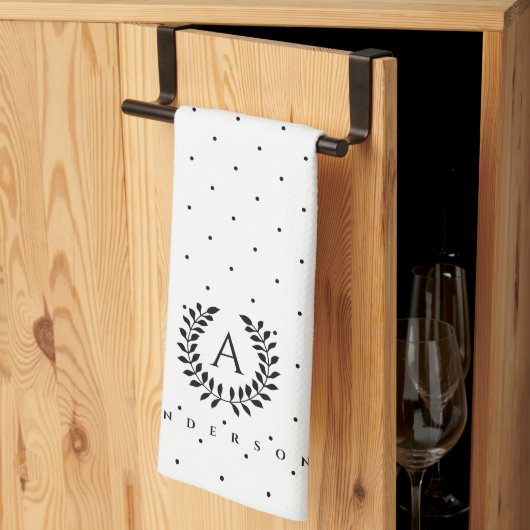 Zwart-Wit Loof Monogram Stippenpatroon Theedoek (Derde Gevouwen)