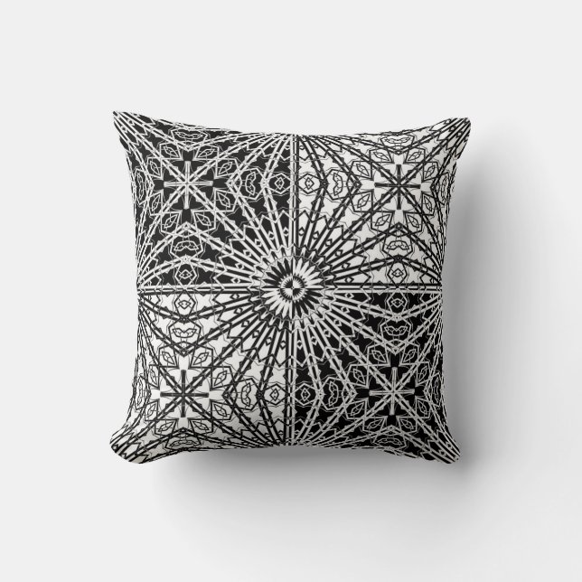 Zwart & Wit Looking Glass Mandala 2 Kussen (Voorkant)