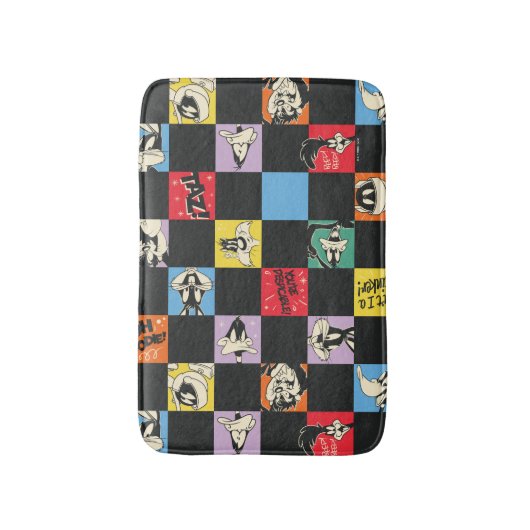 Zwart-wit LOONEY TUNES™ in kleurrijke checker Badmat (Voorkant Verticaal)