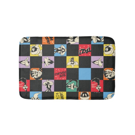 Zwart-wit LOONEY TUNES™ in kleurrijke checker Badmat (Voorkant)