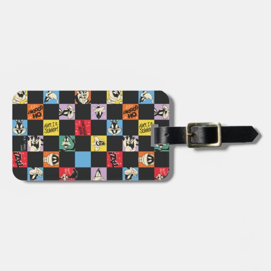 Zwart-wit LOONEY TUNES™ in kleurrijke checker Bagagelabel (Voorkant horizontaal)