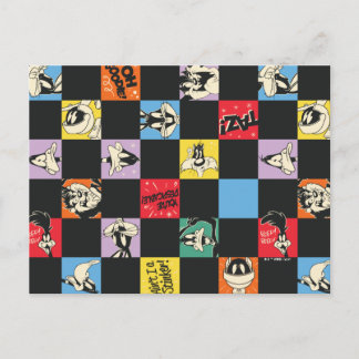 Zwart-wit LOONEY TUNES™ in kleurrijke checker Briefkaart