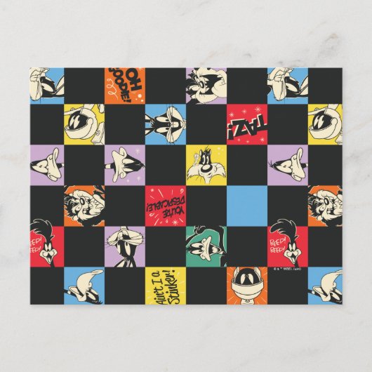 Zwart-wit LOONEY TUNES™ in kleurrijke checker Briefkaart (Voorkant)