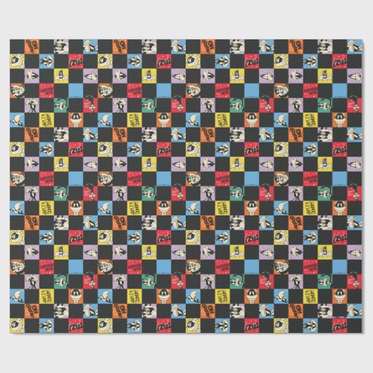 Zwart-wit LOONEY TUNES™ in kleurrijke checker Cadeaupapier (Vlak)