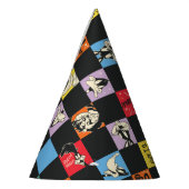 Zwart-wit LOONEY TUNES™ in kleurrijke checker Feesthoedjes (Links)