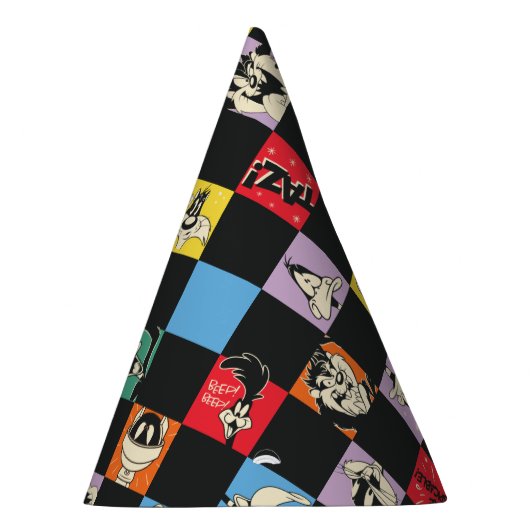Zwart-wit LOONEY TUNES™ in kleurrijke checker Feesthoedjes (Rechts)