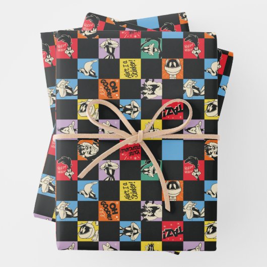 Zwart-wit LOONEY TUNES™ in kleurrijke checker Inpakpapier Vel (In situ)