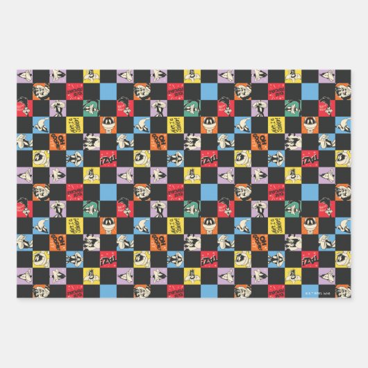 Zwart-wit LOONEY TUNES™ in kleurrijke checker Inpakpapier Vel (Voorkant)