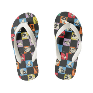 Zwart-wit LOONEY TUNES™ in kleurrijke checker Kinder Teenslippers