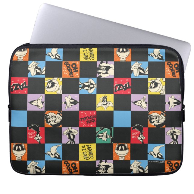 Zwart-wit LOONEY TUNES™ in kleurrijke checker Laptop Sleeve (Voorkant)