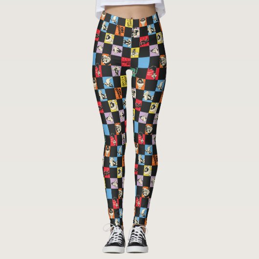 Zwart-wit LOONEY TUNES™ in kleurrijke checker Leggings (Voorkant)