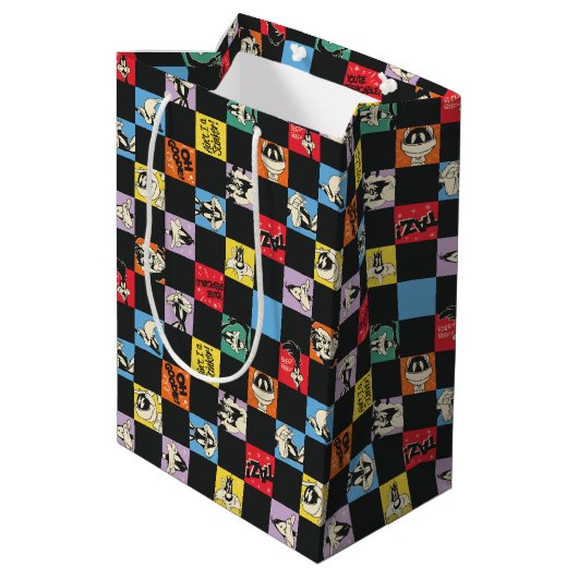 Zwart-wit LOONEY TUNES™ in kleurrijke checker Medium Cadeauzakje (Achterkant Gekanteld)