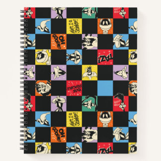 Zwart-wit LOONEY TUNES™ in kleurrijke checker Notitieboek