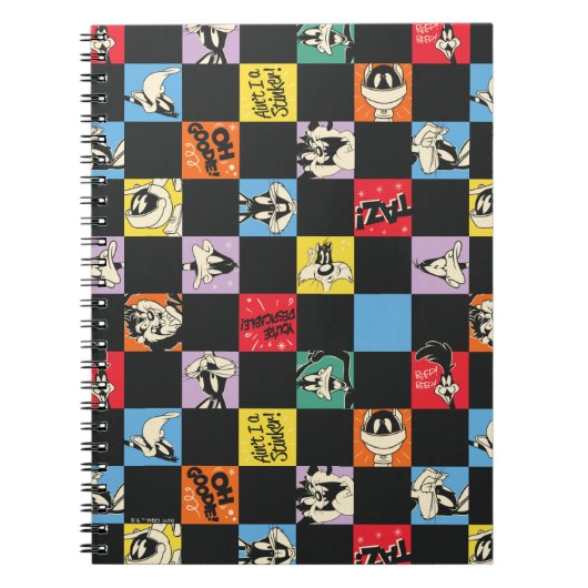 Zwart-wit LOONEY TUNES™ in kleurrijke checker Notitieboek (Voorkant)