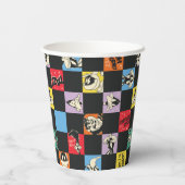 Zwart-wit LOONEY TUNES™ in kleurrijke checker Papieren Bekers (Achterkant)