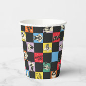 Zwart-wit LOONEY TUNES™ in kleurrijke checker Papieren Bekers (Links)