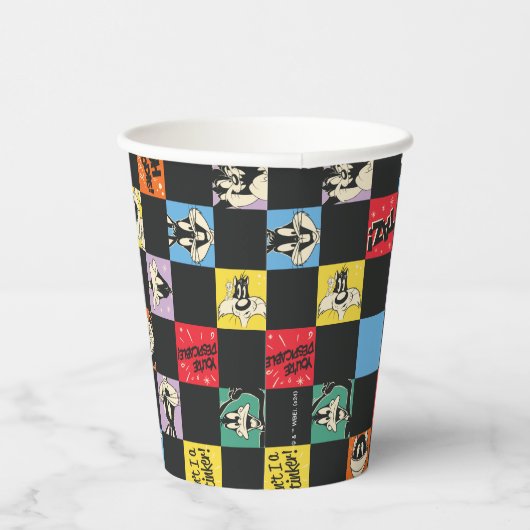 Zwart-wit LOONEY TUNES™ in kleurrijke checker Papieren Bekers (Rechts)