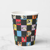 Zwart-wit LOONEY TUNES™ in kleurrijke checker Papieren Bekers (Voorkant)