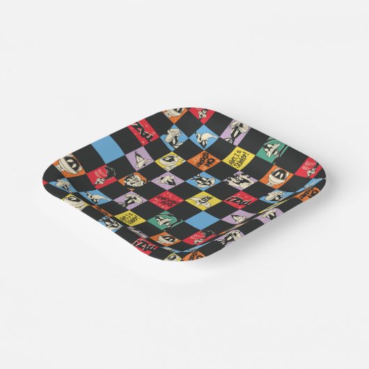 Zwart-wit LOONEY TUNES™ in kleurrijke checker Papieren Bordje (Gebogen)