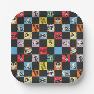 Zwart-wit LOONEY TUNES™ in kleurrijke checker Papieren Bordje